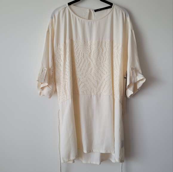 NWT Melissa Nepton Made In Canada Vanilla Cream Lace Overlay Scoop Neck Tunic L - Picture 4 of 14